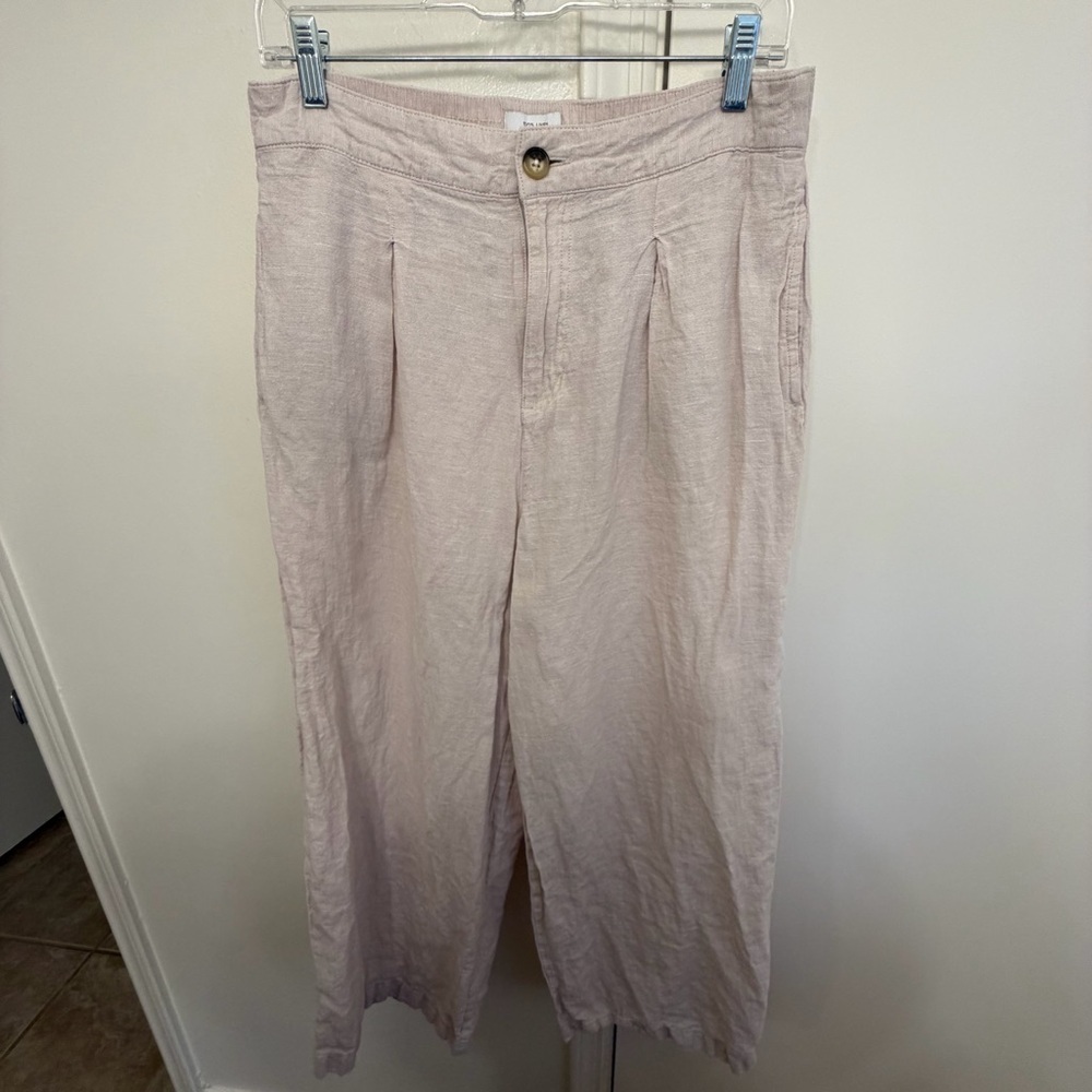 Halston 100% Linen Wide Leg Pants Beige Women’s Large Lightweight